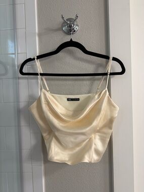 Zara Satin Cowl Neck Camisole in Ivory